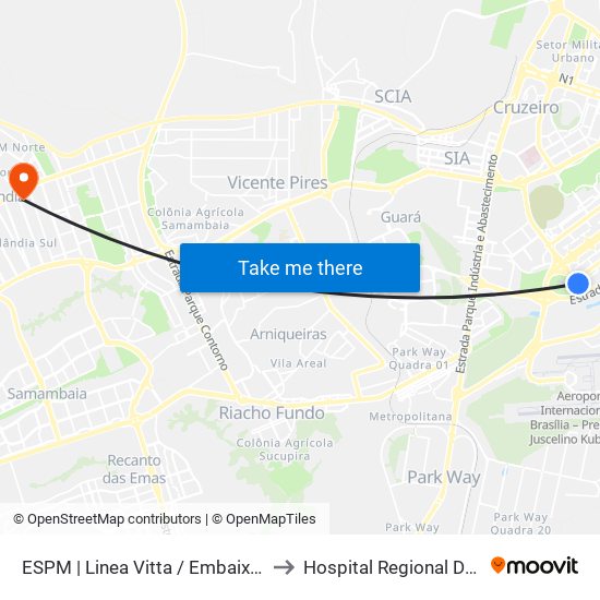 ESPM | Linea Vitta / Embaixada do Iraque to Hospital Regional De Ceilândia map