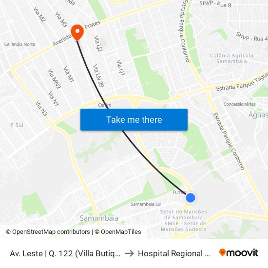 Av. Leste | Q. 122 (Villa Butiquim / Bonamix) to Hospital Regional De Ceilândia map