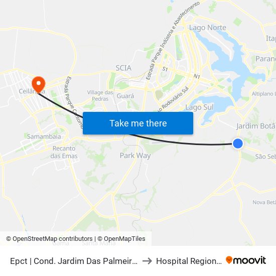 Epct | Cond. Jardim Das Palmeiras (Sentido São Sebastião) to Hospital Regional De Ceilândia map