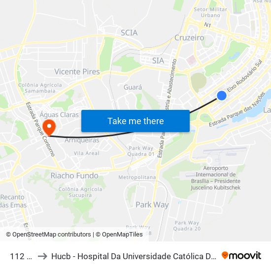 112 Sul to Hucb - Hospital Da Universidade Católica De Brasília map
