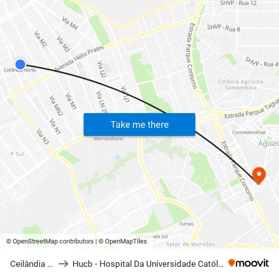 Ceilândia Norte to Hucb - Hospital Da Universidade Católica De Brasília map