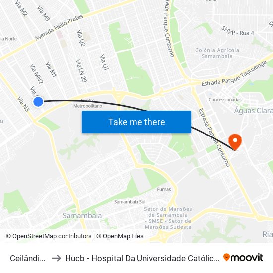 Ceilândia Sul to Hucb - Hospital Da Universidade Católica De Brasília map