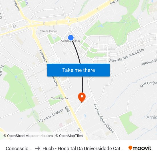 Concessionárias to Hucb - Hospital Da Universidade Católica De Brasília map