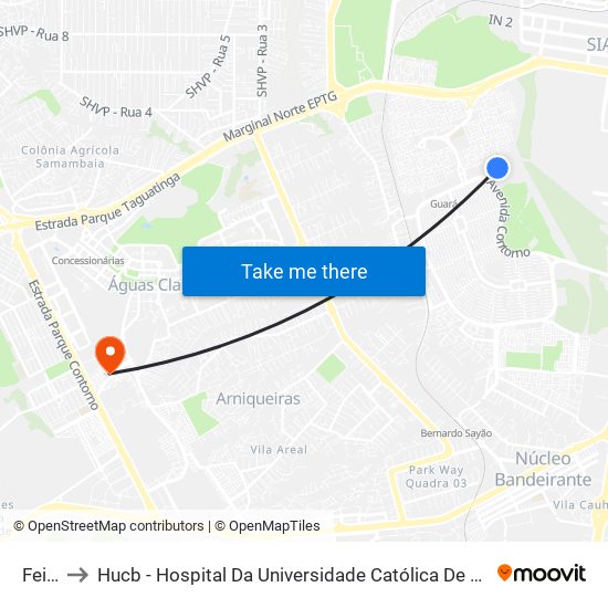 Feira to Hucb - Hospital Da Universidade Católica De Brasília map
