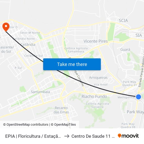 EPIA | Floricultura / Estação BRT Park Way to Centro De Saude 11 De Ceilândia map