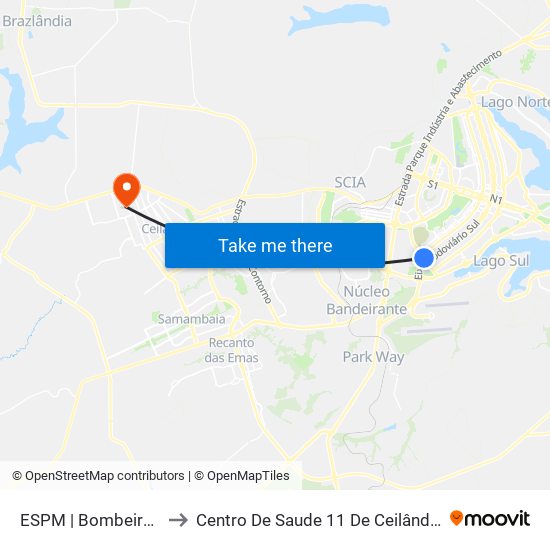 ESPM | Bombeiros to Centro De Saude 11 De Ceilândia map