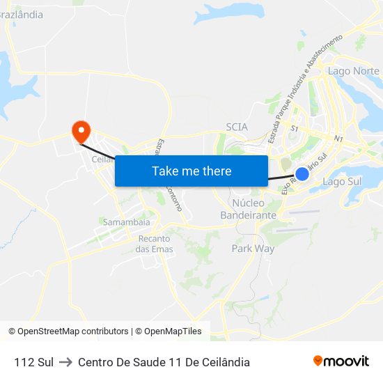 112 Sul to Centro De Saude 11 De Ceilândia map