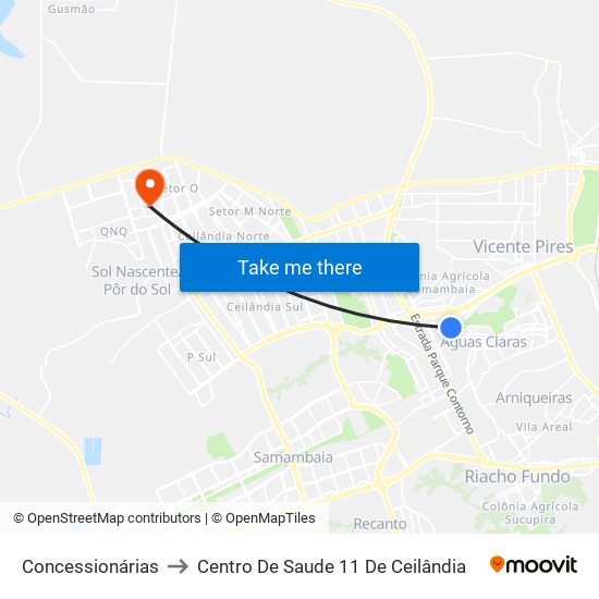 Concessionárias to Centro De Saude 11 De Ceilândia map