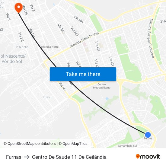 Furnas to Centro De Saude 11 De Ceilândia map