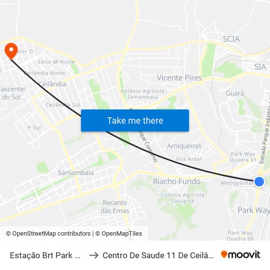 BRT Park Way | Sentido Gama / Santa Maria to Centro De Saude 11 De Ceilândia map