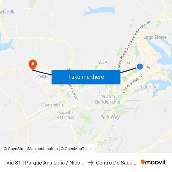 Via S1 | Parque Ana Lídia / Nicolandia / Eixo Ibero-Americano to Centro De Saude 11 De Ceilândia map