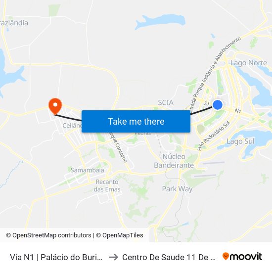 Via N1 | Palácio do Buriti / TCDF to Centro De Saude 11 De Ceilândia map