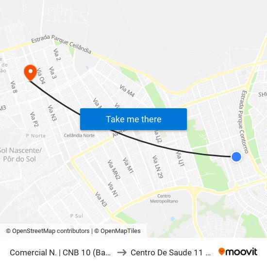 Comercial Norte | Cnb 10 to Centro De Saude 11 De Ceilândia map
