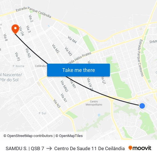 SAMDU S. | QSB 7 to Centro De Saude 11 De Ceilândia map