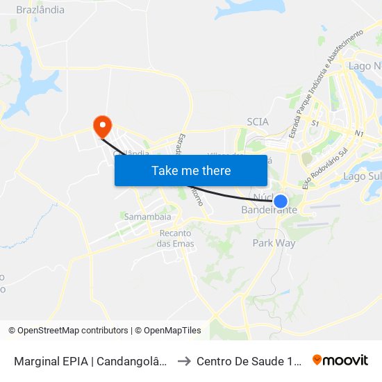 Marginal EPIA | Candangolândia «OPOSTO» to Centro De Saude 11 De Ceilândia map