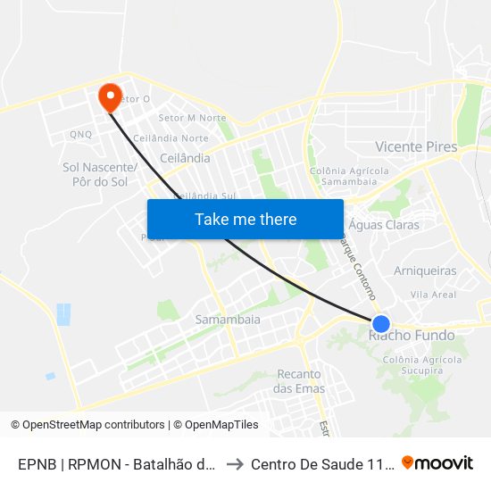 EPNB | RPMON - Batalhão de Polícia Montada to Centro De Saude 11 De Ceilândia map