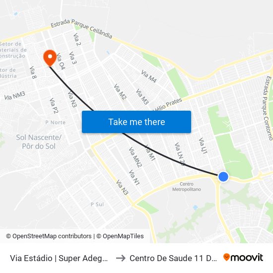 Via Estádio | Super Adega Atacadista to Centro De Saude 11 De Ceilândia map