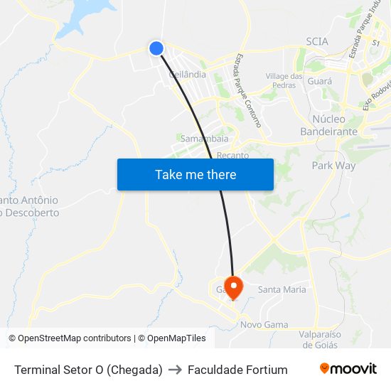 Terminal Setor O (Chegada) to Faculdade Fortium map