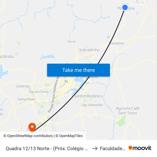 Quadra 12/13 Norte - (Próx. Colégio Sagrado Cor. De Jesus) to Faculdade Fortium map
