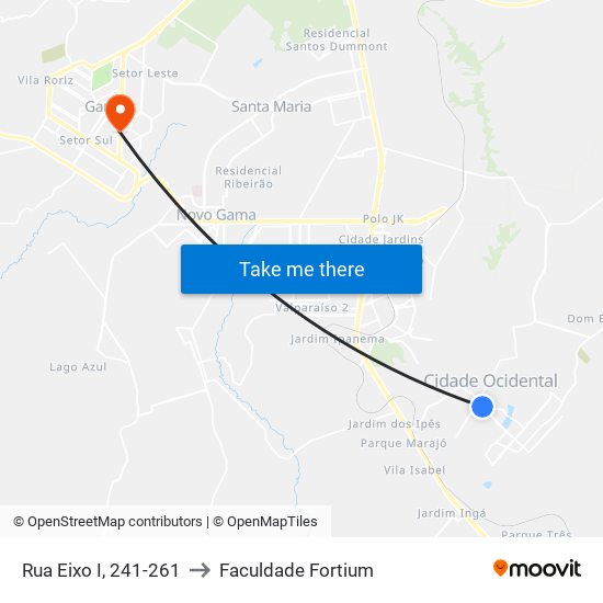 Rua Eixo I, 241-261 to Faculdade Fortium map