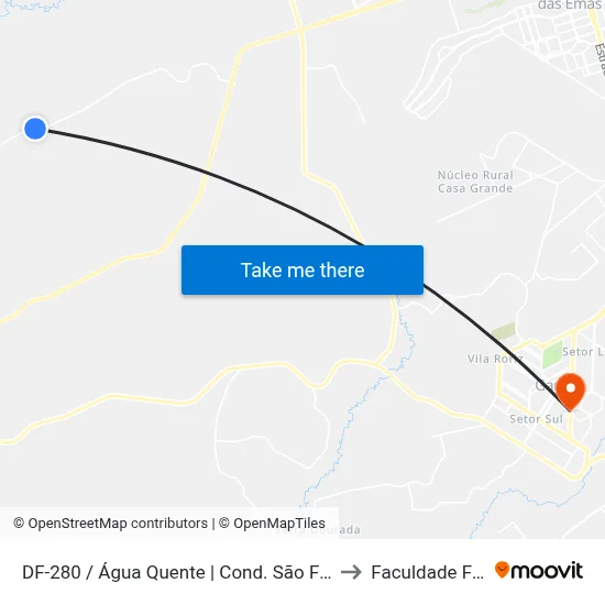 DF-280 / Água Quente | Cond. São Francisco, Qd. 1 to Faculdade Fortium map