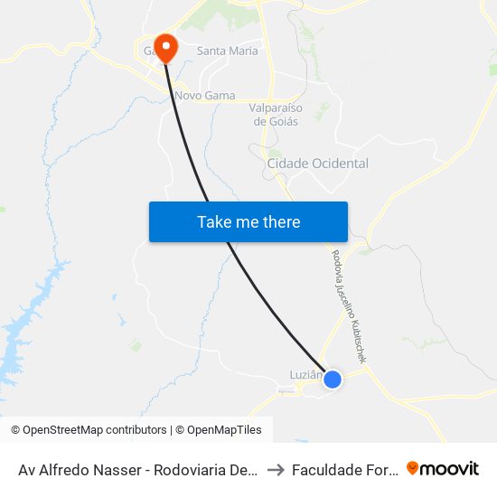 Av Alfredo Nasser - Rodoviaria De Luziania to Faculdade Fortium map