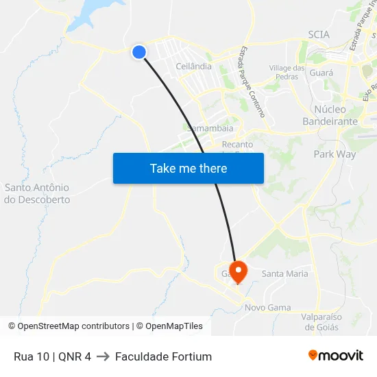 Rua 10 | QNR 4 to Faculdade Fortium map