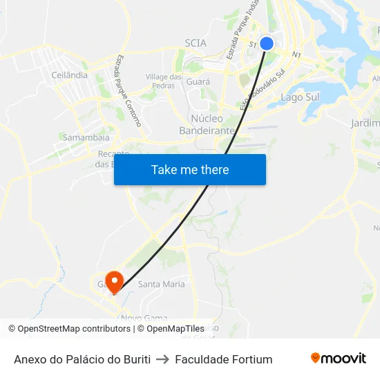 Anexo do Palácio do Buriti to Faculdade Fortium map