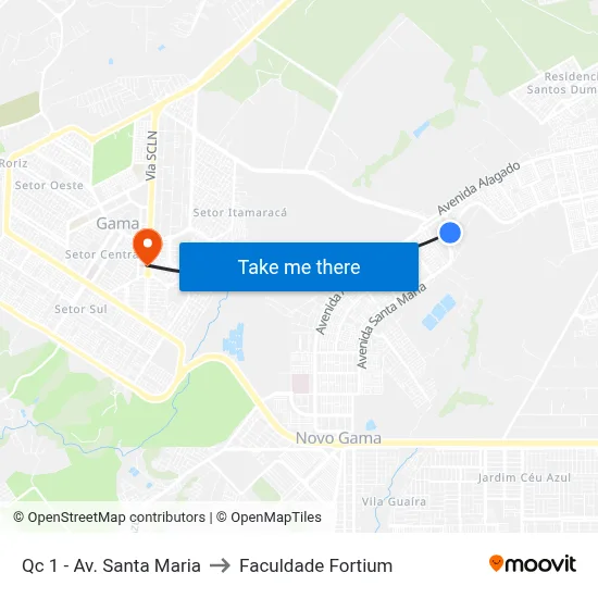 Qc 1 - Av. Santa Maria to Faculdade Fortium map