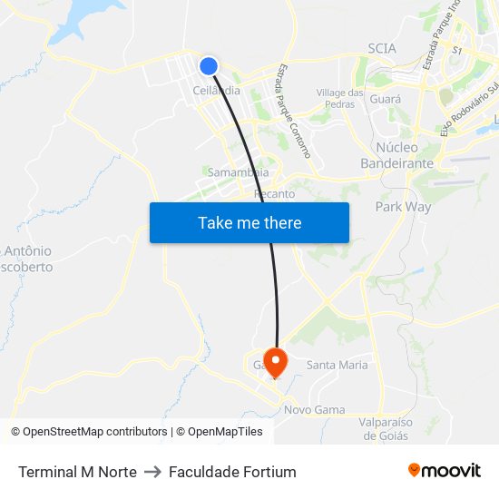 Terminal M Norte to Faculdade Fortium map