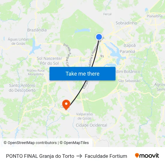 PONTO FINAL Granja do Torto to Faculdade Fortium map