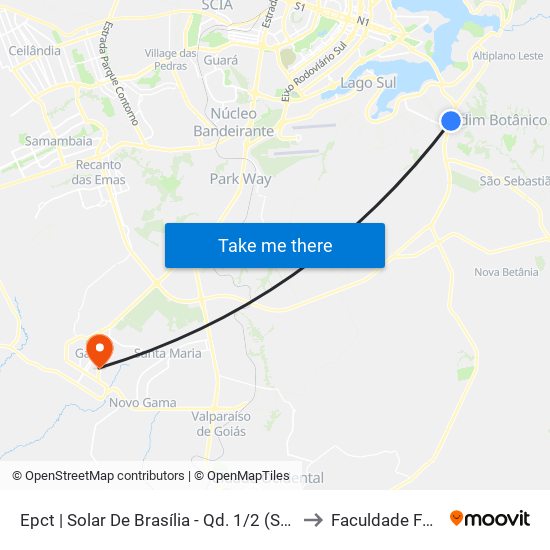 Epct | Solar De Brasília - Qd. 1/2 (Sentido Esaf) to Faculdade Fortium map