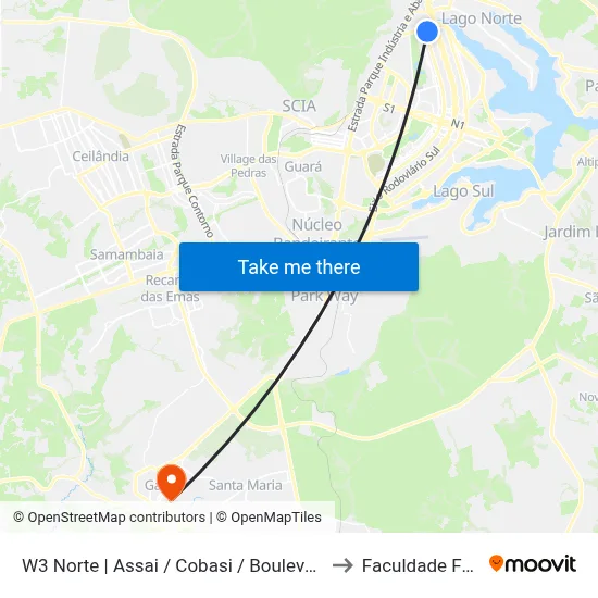 W3 Norte | Assai / Cobasi / Boulevard Shopping to Faculdade Fortium map