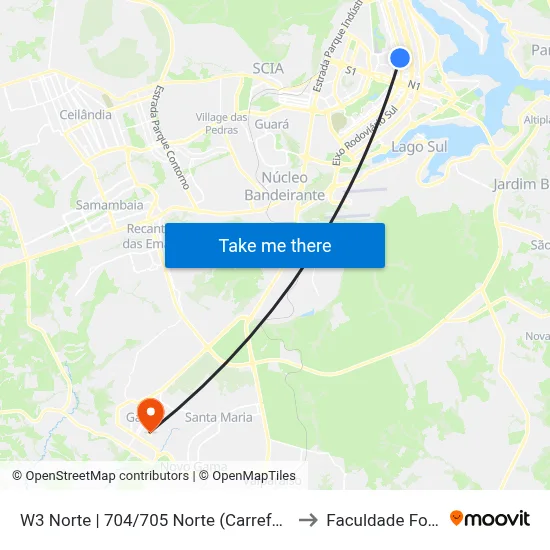 W3 Norte | 704/705 Norte (Carrefour Bairro) to Faculdade Fortium map