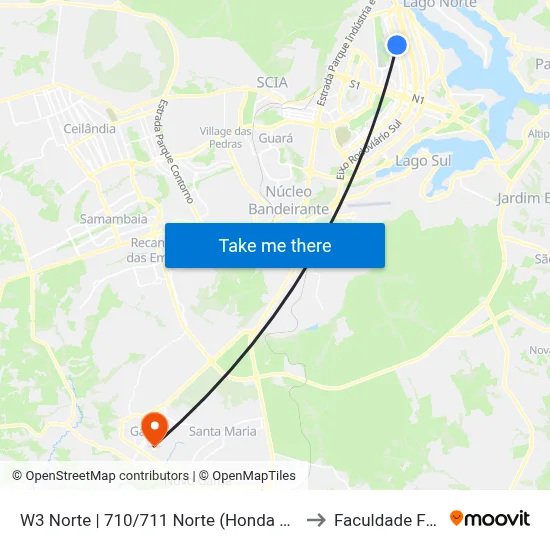 W3 Norte | 710/711 Norte (Honda Plaza Motors) to Faculdade Fortium map