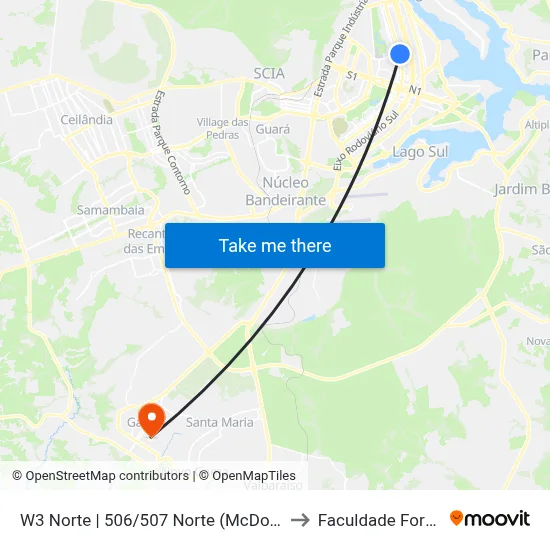 W3 Norte | 506/507 Norte (McDonald's) to Faculdade Fortium map