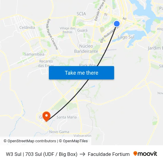 W3 Sul | 703 Sul (UDF / Big Box) to Faculdade Fortium map