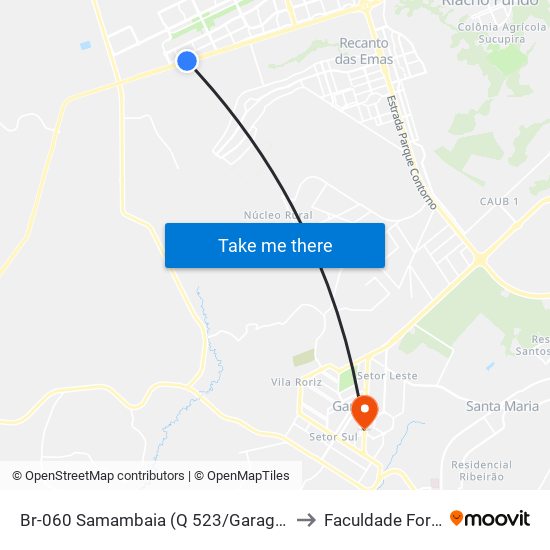 Br-060 Samambaia (Q 523/Garagem Urbi) to Faculdade Fortium map
