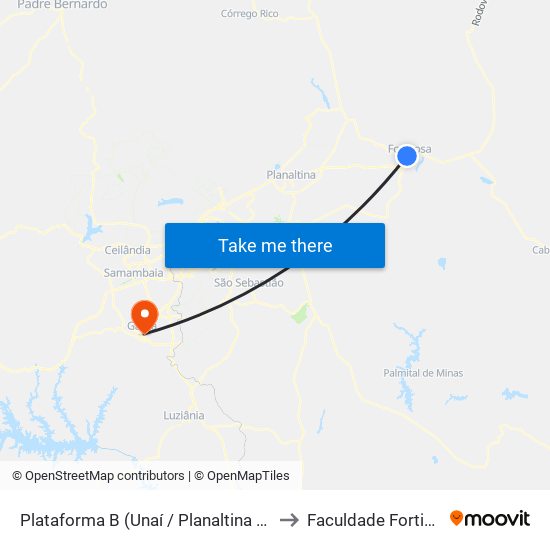 Plataforma B (Unaí / Planaltina Go) to Faculdade Fortium map