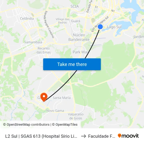 L2 Sul | SGAS 613 (Hospital Sírio Libanês / HOME) to Faculdade Fortium map