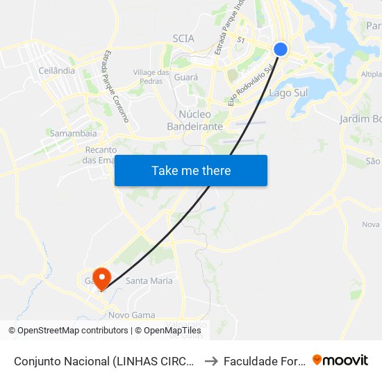 Conjunto Nacional (LINHAS CIRCULARES) to Faculdade Fortium map