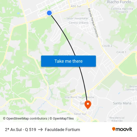2ª Av.Sul - Q 519 to Faculdade Fortium map