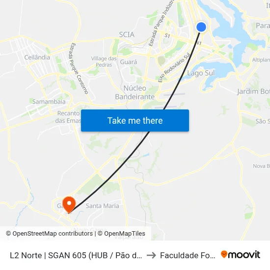 L2 Norte | SGAN 605 (HUB / Pão de Açúcar) to Faculdade Fortium map