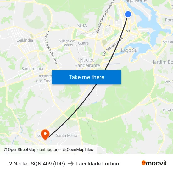 L2 Norte | SQN 409 (IDP) to Faculdade Fortium map