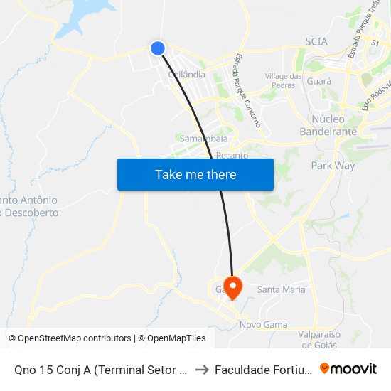 Qno 15 Conj A (Terminal Setor O) to Faculdade Fortium map