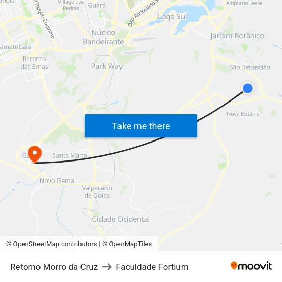 Retorno Morro da Cruz to Faculdade Fortium map