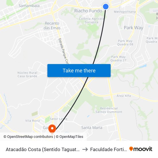 Atacadão Costa (Sentido Taguatinga) to Faculdade Fortium map
