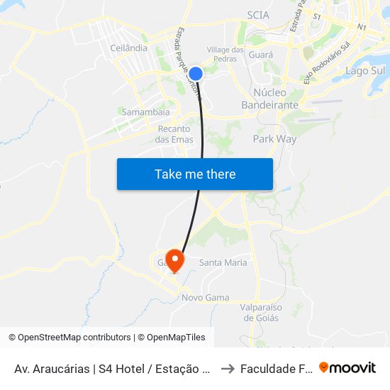 Av. Araucárias | S4 Hotel / Estação Concessionárias to Faculdade Fortium map