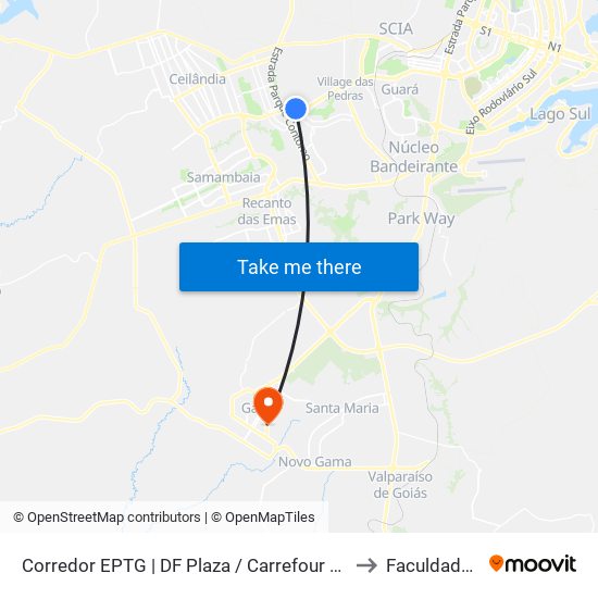 Corredor EPTG | DF Plaza / Carrefour / Sam's Club (Sentido Tag.) to Faculdade Fortium map