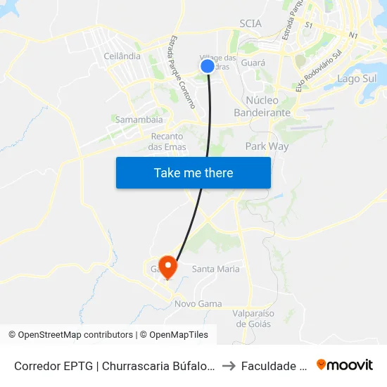 Corredor EPTG | Churrascaria Búfalo Bill (Sentido BSB) to Faculdade Fortium map